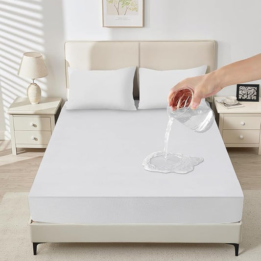 Sufdari Waterproof Mattress Protector Twin Size, Noiseless Mattress Cover with 18" Deep Pocket, Bed Bug Proof and Waterproof Fitted Sheets, Machine Washable Mattress Protectors White
