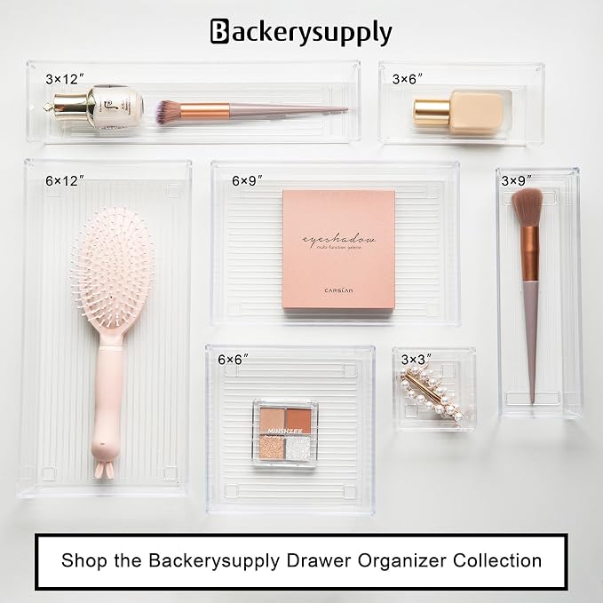 Backerysupply Clear Plastic Drawer Organizer Tray for Vanity Cabinet (Set of 10),Storage Tray for Makeup, Kitchen Utensils, Jewelries, and Gadgets - Image 6