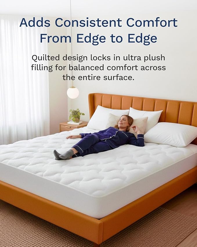 ViscoSoft Copper Pillow Top Cal King Mattress Pad - Soft Overstuffed Premium Cloud-Like Support - Quilted Fiberfilled Mattress Topper with Deep 18" Pocket for Secured Fit