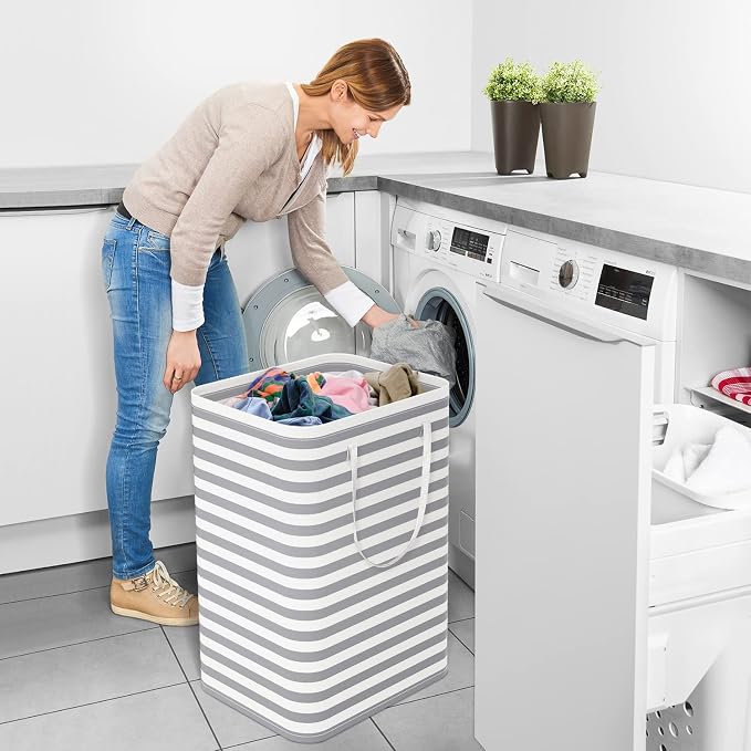 StorageRight Laundry Basket Hamper Large Collapsible Laundry Hamper with Easy Carry Handles，Freestanding Clothes Hampers for Laundry, Bedroom, Dorm, Clothes, Towels, 75L, Grey - Image 5