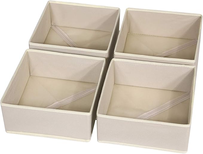 DIOMMELL 4 Pack Foldable Cloth Storage Box Closet Dresser Drawer Organizer Fabric Baskets Bins Containers Divider for Clothes Underwear Bras Socks Clothing,Beige 400 by DIOMMELL
