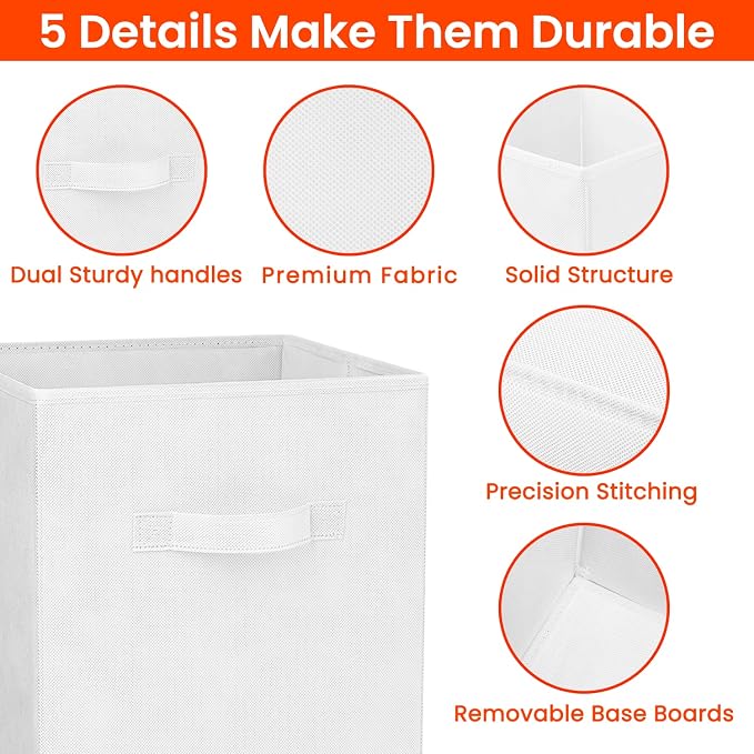 Criusia Storage Cubes - 13 Inch Heavy Duty Fabric Storage Bins for Shelves Closet Cube Organizer - 8 Pack Collapsible Cube Storage Bins Baskets for Clothes Blankets Toys - Nursery Organization (White) - Image 5