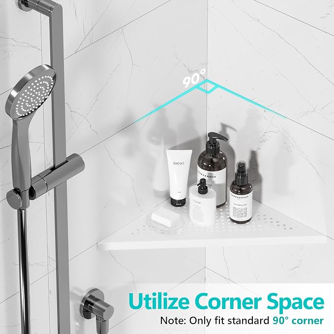 Qeke Bathroom Corner Shelf, Recessed 12" Shower Shelf Caddy, SUS304 Stainless Steel Shelf Wall Mount Triangular, No Drilling, Matte White - Image 3