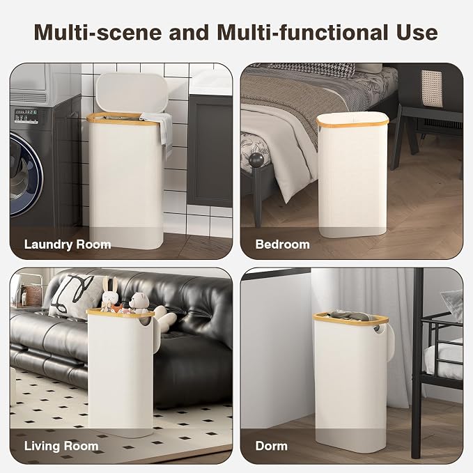 Bathola 75L Slim Laundry Hamper with Lid, Dirty Clothes Hampers for Laundry, Collapsible Laundry Baskets for Small Spaces, Bedroom, Bathroom, Laundry Room, Beige - Image 7