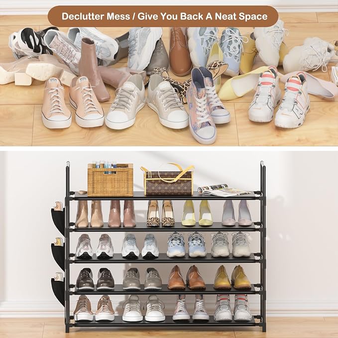 OYREL 5 Tier Shoe Organizer Rack for Closet, Entryway, Garage, Door, Space Saving, Shoe Holder Stand/Tower, Large, 20-25 Capacity - Image 6