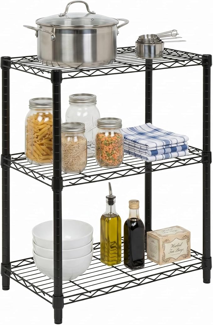 Honey-Can-Do 3-Tier Heavy Duty Adjustable Shelving Unit, 250-lb Per Shelf Metal Storage Rack, NSF Certified Wire Shelf for Kitchen Garage Pantry, Black, 24 x 14 x 30 in by Honey-Can-Do