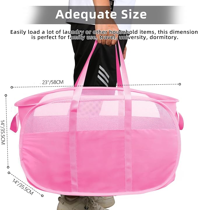 Collapsible Laundry Baskets, Tear Proof Pop Up Laundry Hamper with Dual Handles, Durable Foldable Laundry Basket, Easy to Carry Laundry Hamper for Home, Laundry Room, Bedroom, Dorm, Travel Pink - Image 3