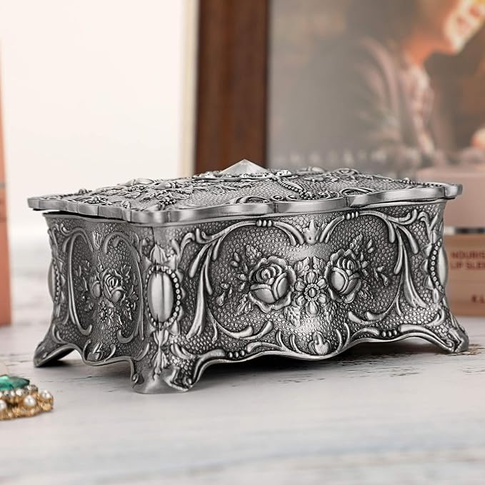 Hipiwe Vintage Jewelry Box, Small Enameled Trinket Box Organizer Rectangular Treasure Chest Box Jewelry Decorative box Keepsake Gift Box Case for Women,3.7x 2.7x 2 inch - Image 9
