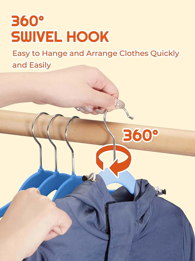 HOUSE DAY 14 Inch Kids Velvet Hangers 50 Pack, Durable Big Kids Hanger for Youth, Non Slip Kid Felt Hangers, Cute Childrens Hanger for Closet, Blue - Image 7