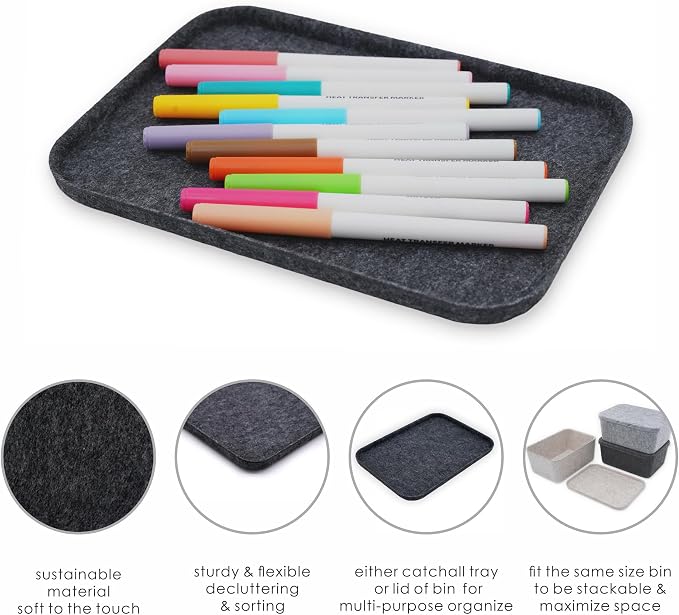 Welaxy Felt tray Lid for Storage Bins Drawer Organizer bin cap of box for junk stuff stationery makeup jewelry closet bathroom minimalist lifestyle (Charcoal Lid, S) - Image 6