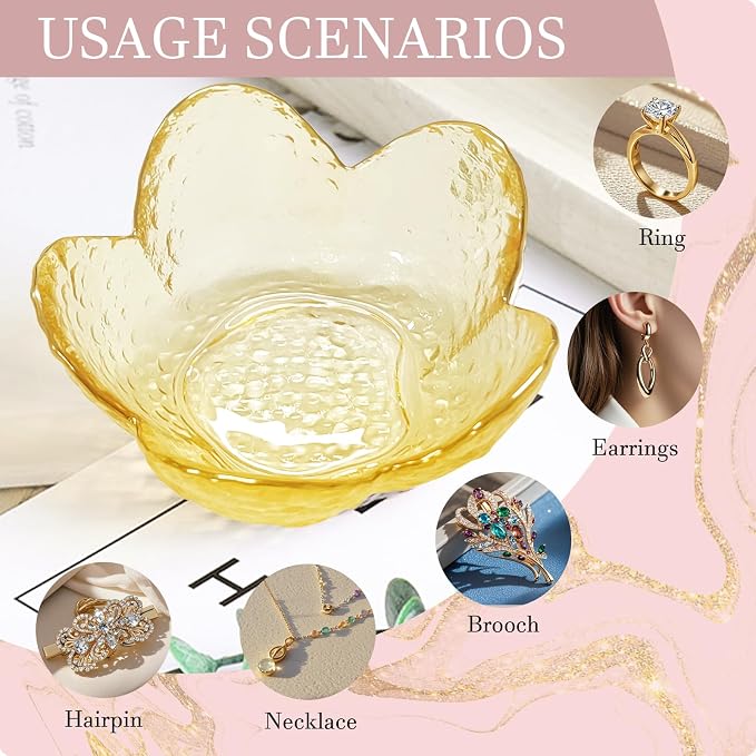 Yellow Flower Ring Dish Jewelry Dish Glass Jewelry Tray Small Trinket Tray Ring Holder Dish Cute Room Decor Aesthetic Bathroom Decor House Warming Engagement Birthday Gifts for Women Stocking Stuffers - Image 9