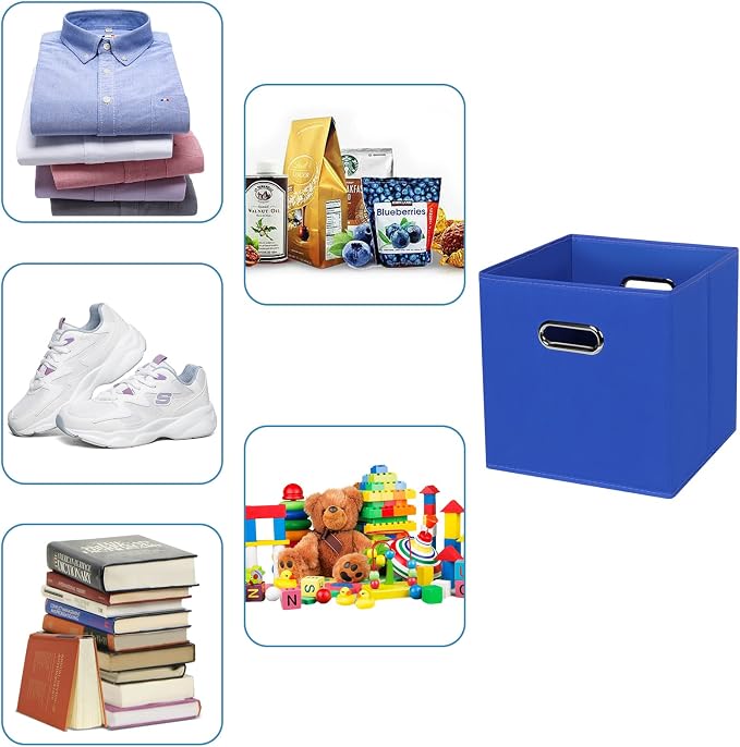 Black Fabric Cubby Storage Bins,13x13x13 Inches ,Cube Organizer Bin Foldable Storage Boxes with Dual Handles Fabric Organizer Box and collapsible Storage basket,Set of 6 ,Dark Blue - Image 3