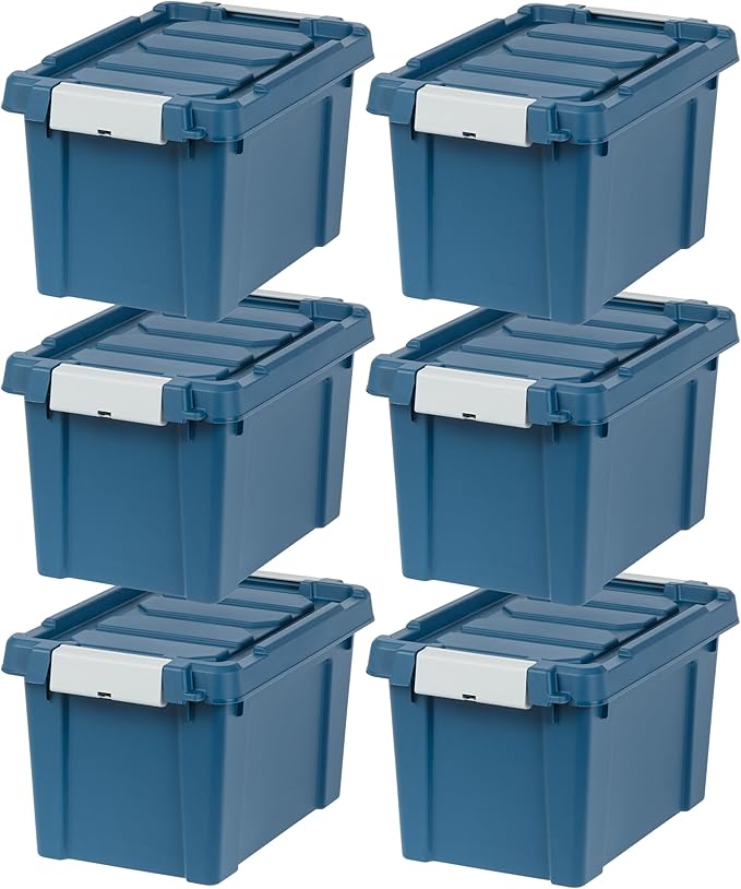 IRIS USA 5 Gallon Eco-Friendly Lockable Storage Bins with Lids, 6 Pack - Made in USA, Heavy Duty, Stackable Containers, Garage Organizing Bins Moving Tubs, Rugged Sturdy Equipment Utility Box - Navy by IRISUSA