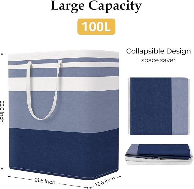StorageRight Laundry Basket Hamper Large Collapsible Laundry Hamper with Easy Carry Handles，Freestanding Clothes Hampers for Laundry, Bedroom, Dorm, Clothes, Towels, 100L, Gradient Blue - Image 2
