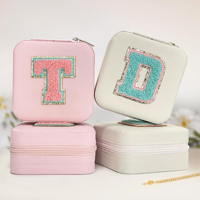 SANDJEST Personalized Jewelry Box, Pink Travel Jewelry Box with Initial T, Small Monogrammed Jewelry Case Organizer for Girls Women Teen Kids, Mini Travel Essentials Gifts for Birthday Christmas - Image 4