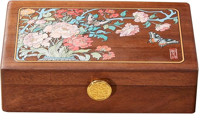 Travel Jewelry Case Small Wood Jewelry Organizer Jewelry Box for Women (Nut-Brown Print E) by KAOTGOT