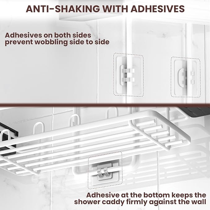 REINHARDT Shower Caddy Hanging, Rustproof Shower Caddy Anti-Swing Shower Organizer No Drilling Showers Racks with Soap Holder Multi Hooks Bathroom Storage for Shampoo Sponge, White - Image 7