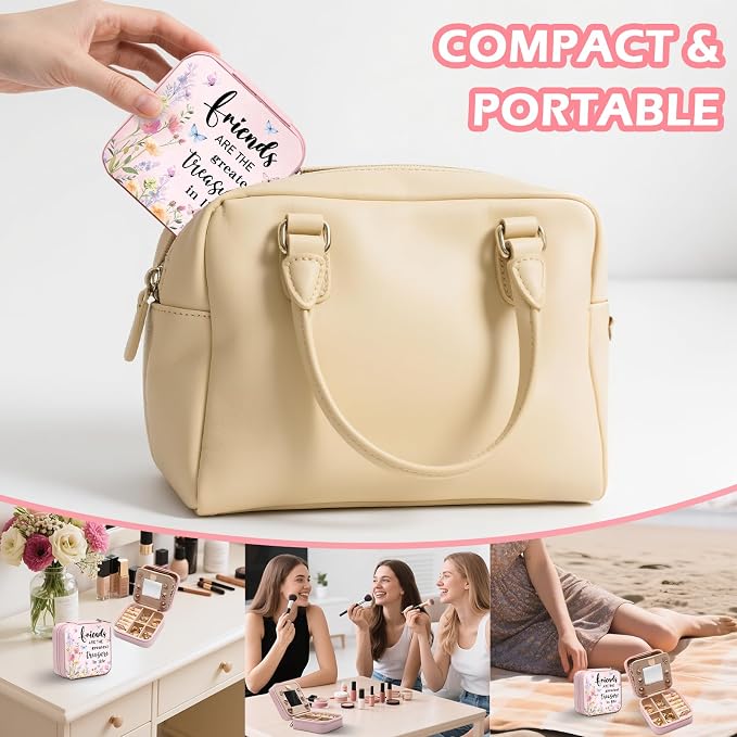 GAOLZIUY Friendship Gifts for Women Girls, Friend Travel Jewelry Box with Flowers, Portable Jewelry Organizer Case, Bestie Birthday Gifts for Best Friend - Image 6