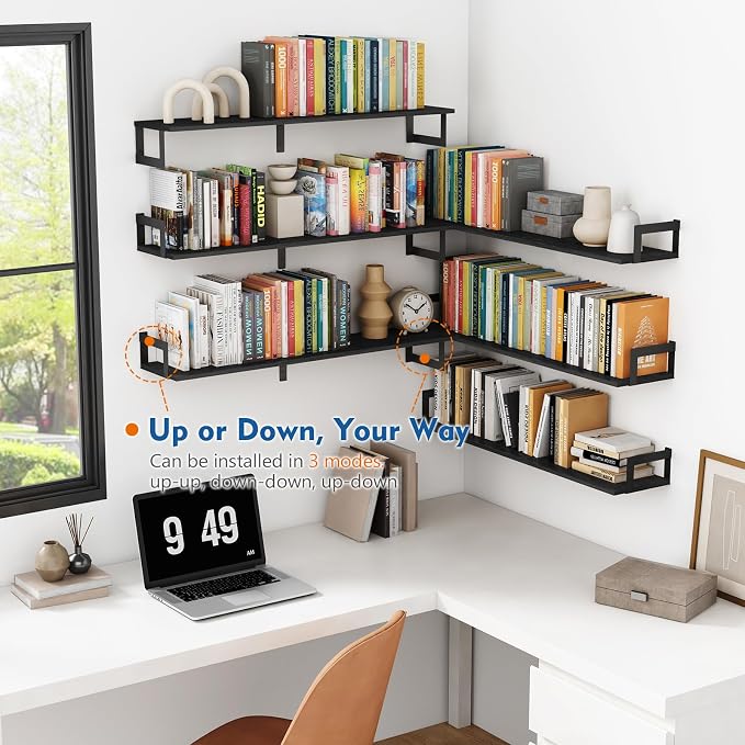 Harwaya Large Floating Book Shelves for Wall Set of 3, 36 Inch Long Wall Mount Bookshelf for Bedroom, Heavy Duty Wood Hanging Bookshelves for Books, Laundry Living Room Classroom Library -Black - Image 2