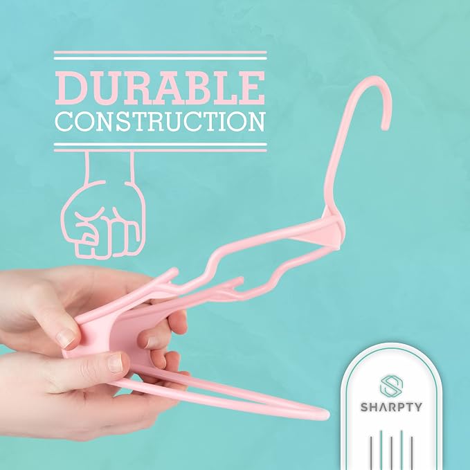 Sharpty Plastic Hangers Clothes Hangers for Clothing, Closet, Coats & Shirts - Notched, Durable, Space Saving - for Everyday Standard Use, Room Essentials & Basics - 50 Pack - Pink - Image 2