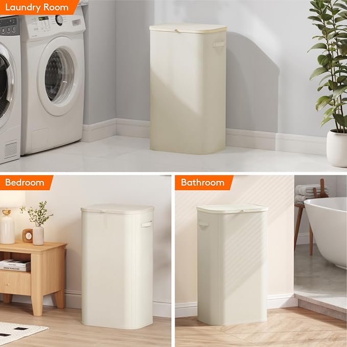 Lifewit 105L Large Laundry Basket with Lid, Laundry Hamper with Plastic Handles and Removable Bag, Foldable Tall Dirty Clothes Hampers for Laundry for Laundry Room, Bedroom, Bathroom, Dorm, White - Image 8