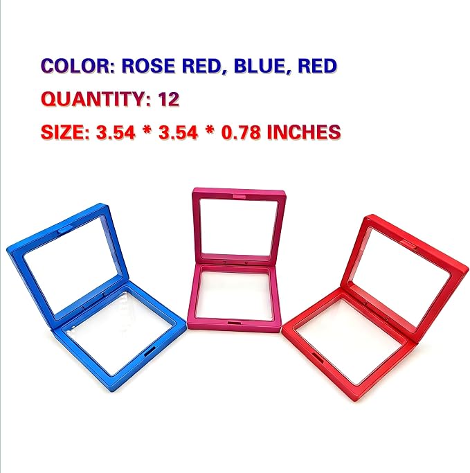 12PCS 3D Floating Frame Display Stand, Jewelry Box, Gift Box, Ornament Organizer, Small Travel Jewelry Box, PE Film Anti-Oxidation, Suspended Display Box Stackable (3.54*3.54，Type 3) - Image 6
