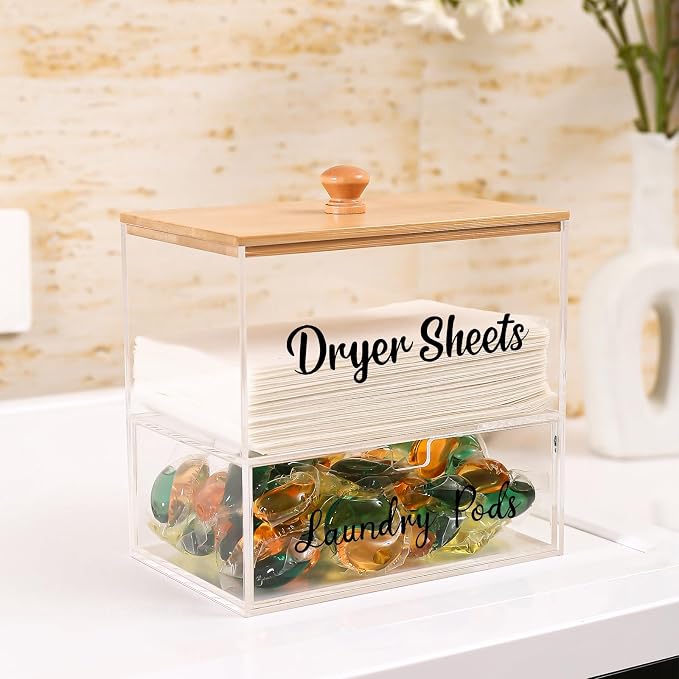 Acrylic Laundry Pods Contianer and Dryer Sheet Holder Set with Bamboo Lid, Dishwasher Pods Container, Laundry Pods Holder, Laundry Soap Organizer, Laundry Room Organization and Storage - Image 5