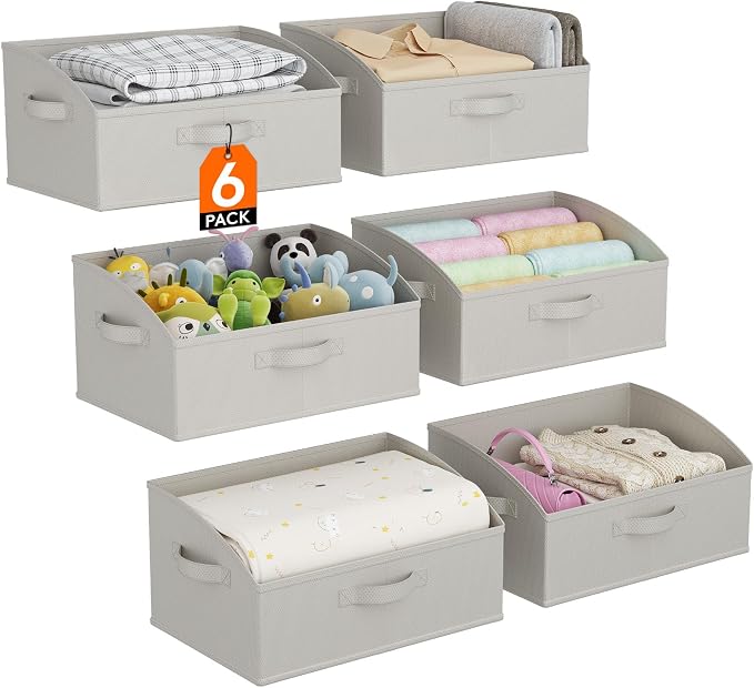 Lifewit Trapezoid Closet Storage Bins for Shelf, 6 Packs Non-woven Closet Organizer Baskets with Handles, Foldable Clothes Containers Boxes for Clothing, Book, Purse, 19L, Large, Light Gray by Lifewit