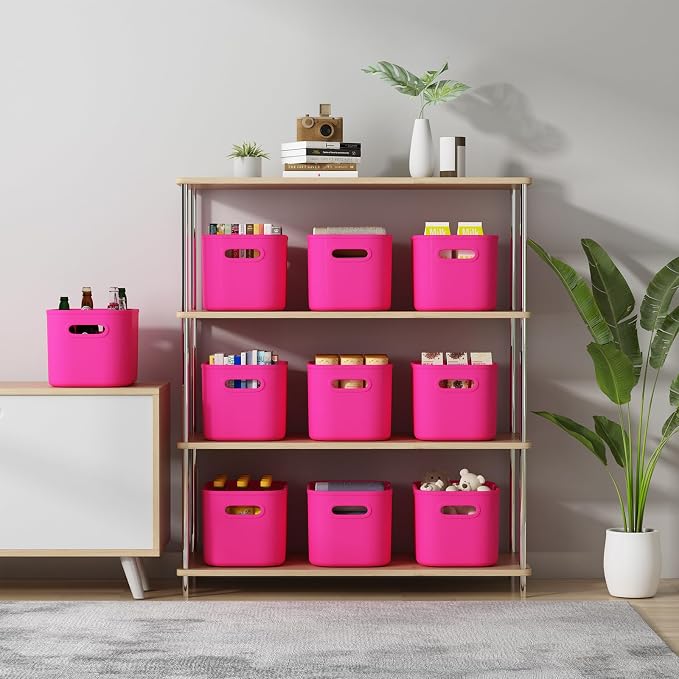 ORGIDOL 6 Pack Pink Storage Bins with Lids Stackable Storage Container for Organizing, Storage Boxes with Handle for Shelves, Cute Storage Bin for Craft, Snacks, 9.85x6.9x5.7 inch - Image 4
