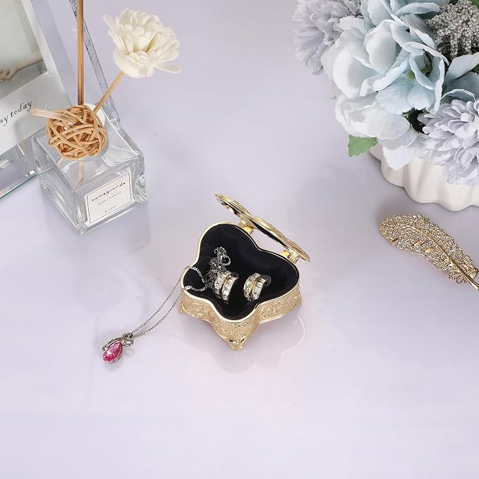 Hipiwe Vintage Jewelry Box Decorative Treasure Chest Butterfly Shape Trinket Keepsake Storage Box Gold Necklace Earring Holder Gift for Women, Small - Image 7