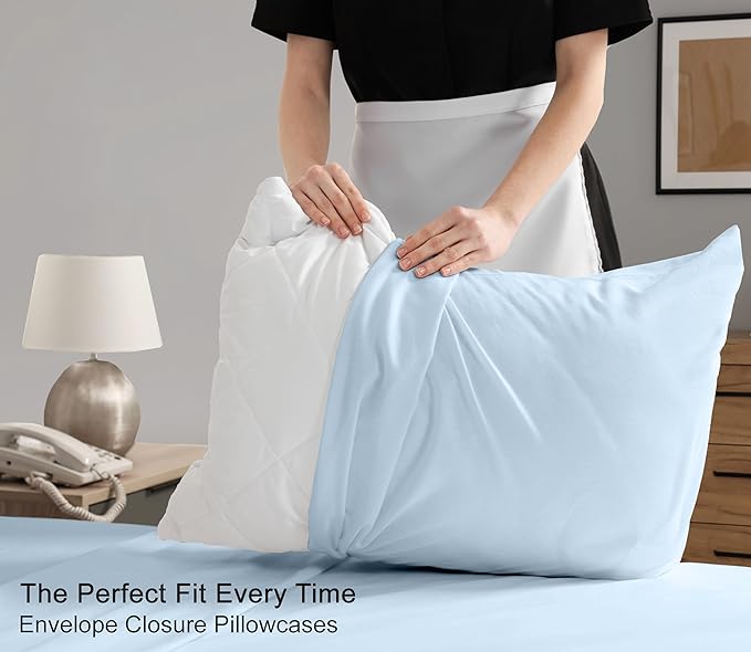 RUVANTI 100% Cotton Sheets – Twin Size Percale Bedding, Cooling & Breathable, Durable with a Crisp, Soft & Comfortable Feel, 16" Deep Pocket, 3-Piece Set, Baby Blue