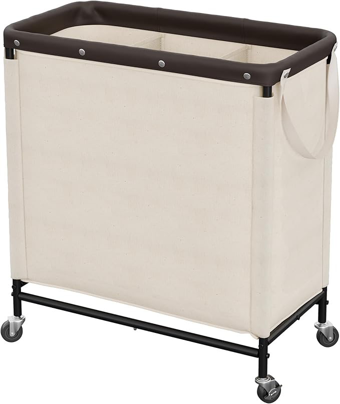 StorageWorks 3 Section Laundry Hamper, Rolling Laundry Cart with Wheels and Handles, Laundry Room Double Sorter for Organizer and Storage, 31.7 Gal(120L), Beige by StorageWorks