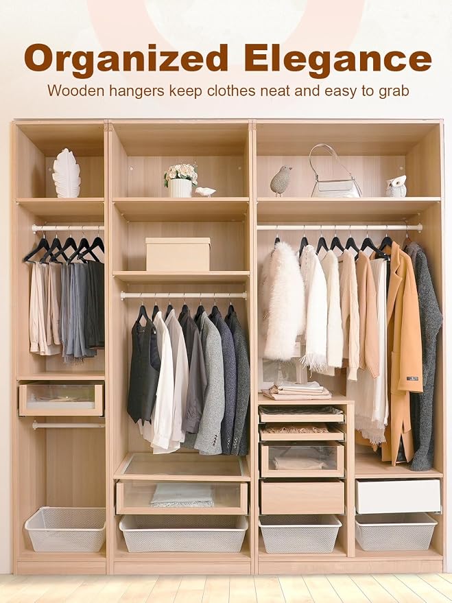 HOUSE DAY Black Wooden Hangers 20 Pack, Solid Wood Hanger with Non Slip Pant Bar, Heavy Duty Wooden Coat Hanger for Closet, Smooth Finish Wood Clothes Hangers for Shirts, Suits, Jackets, Dress - Image 7
