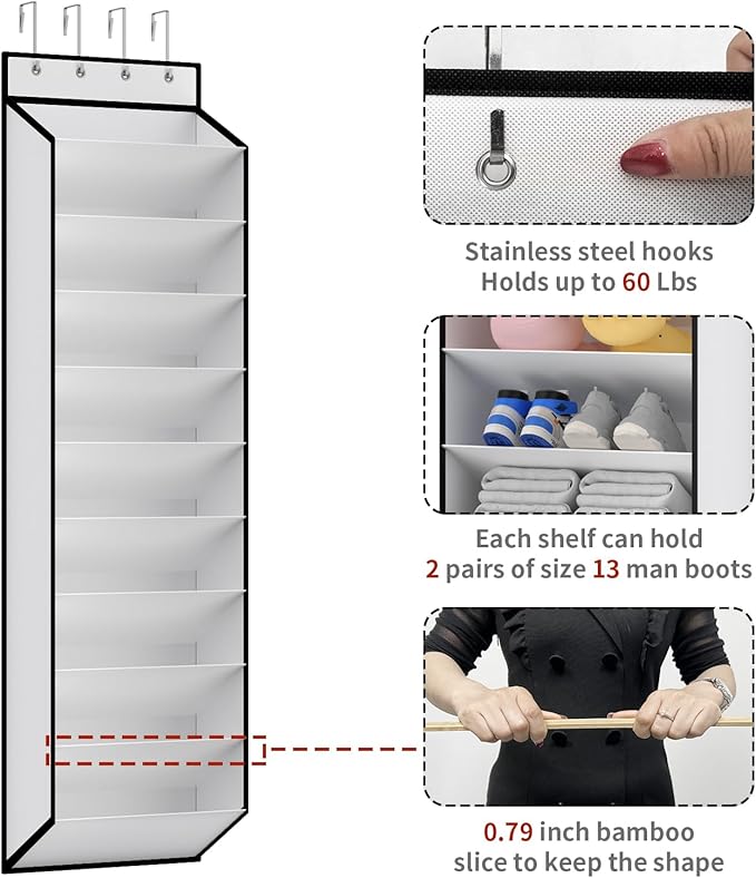 KEEPJOY 10 Tiers White Over Door Shoe Organizer Storage, Hanging Shoe Holder for Door with Large Deep Pockets, Fit 20-30 Pairs Shoe Rack for Sneakers, Boots (White) - Image 5
