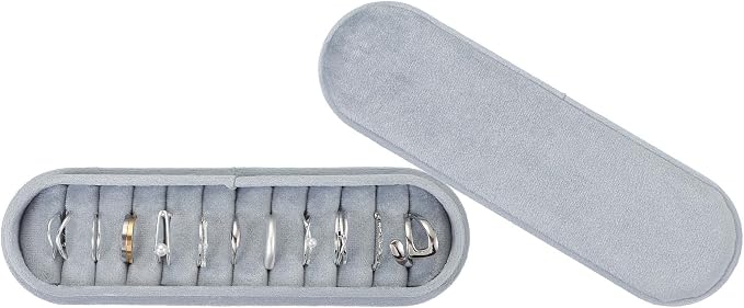 uxcell Velvet Ring Box, Jewelry Display Tray with Lid 11 Slots Travel Jewelry Case Ring Holder Organizer Wedding Birthday Christmas Day (Blue) by uxcell