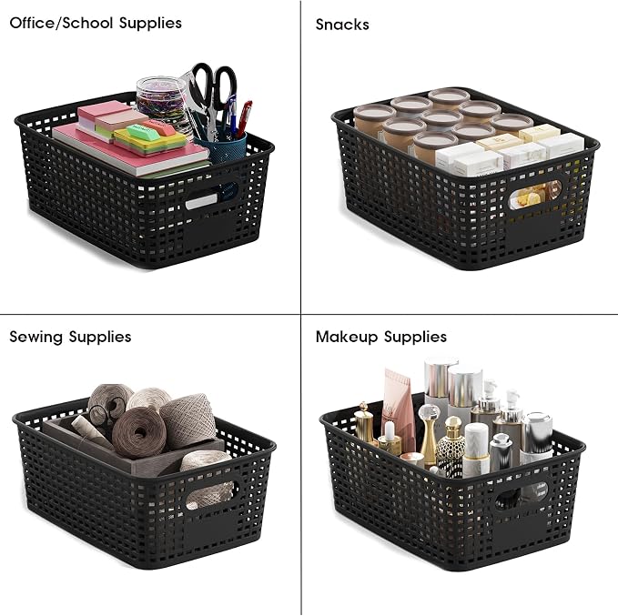 ORGIDOL Plastic Storage Basket with Lids 12 Pack Stackable Black Storage Bins Containers with Lid, Decorative Storage Boxes for Organizing Shelves, Drawers, Playroom, Classroom, Office, Closet - Image 5