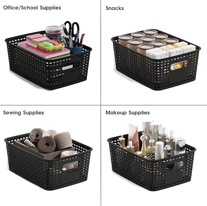 ORGIDOL Plastic Storage Basket with Lids 10 Pack Stackable Black Storage Bins Containers with Lid, Decorative Storage Boxes for Organizing Shelves, Drawers, Playroom, Classroom, Office, Closet - Image 4