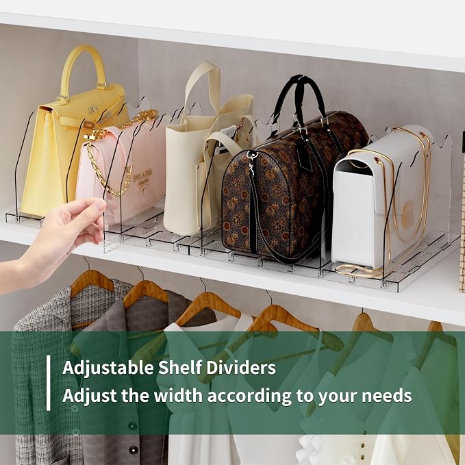 SPACEKEEPER Adjustable Shelf Divider for Closet, Clear Purse Organizers for Closet Acrylic Handbag Separators Storage Organizer Bookshelf Separator Dividers in Bedroom, Office - Image 4