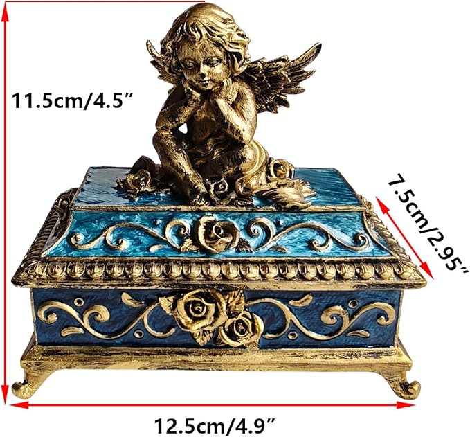 Vintage Angel Square Jewelry Box - Elegant Jewelry Storage, Wedding Bridesmaid Gift, Luxury Retro Jewelry Case- Bronze - Image 7
