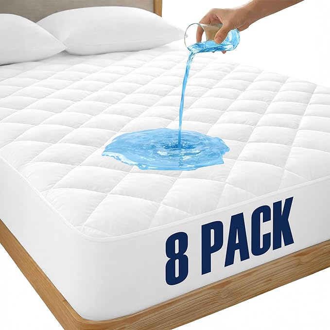 LUX Décor Full Size Mattress Pad - 8 Pack - Quilted Elastic Fitted Mattress Cover Protector Upto 16 Inches Deep Pocket - Soft Breathable Noiseless Mattress Topper (54 X 75)