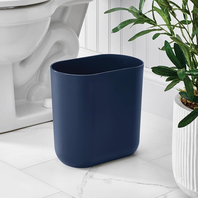iDesign Small Slim Plastic Bathroom Trash Can, Garbage Can for Bedroom, Office, Desk, Dorm, 2-Pack, Navy Blue - Image 3