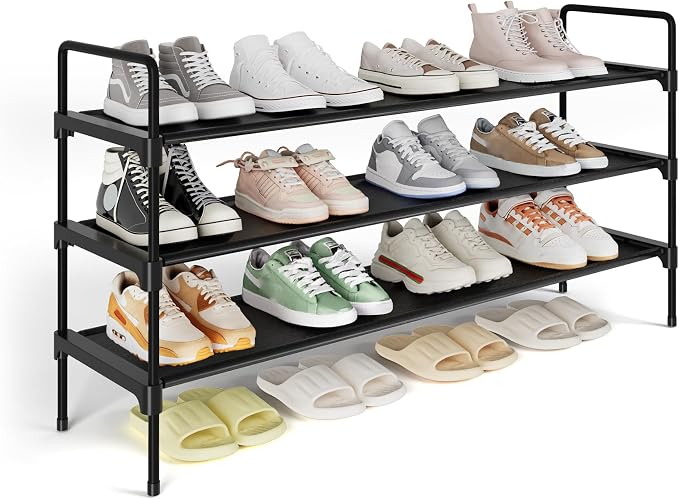 Kitsure Shoe Rack for Closet, Shoe Organizer for Front Door Entrance, Stackable Shoe Shelf, Detachable Closet Organizers and Storage, 36.1" Wide - 3 Tiers, Black by Kitsure