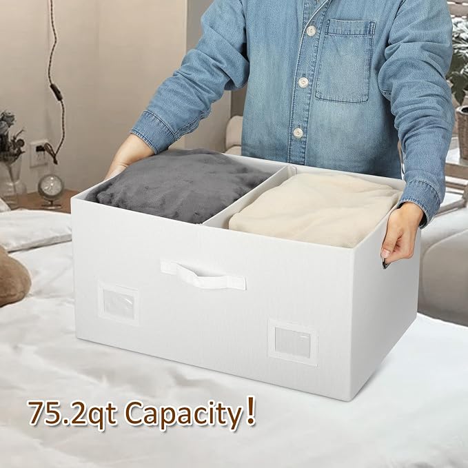 Graciadeco 75 Quarts Extra Large Decorative Storage Bins with Lids, 1 Pack White Collapsible Storage Bins with Lids, Stackable Storage Bins Decorative Box Storage With Lid Extra Large - Image 3