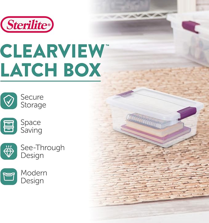 Sterilite 12-Pack ClearView Latch Box, Stackable Clear Organizer Bins with Lids, 6 Qt – Plastic Tote Containers for Closet, Office, Bedroom, Shelving Units and Everyday Home Storage Organization - Image 3