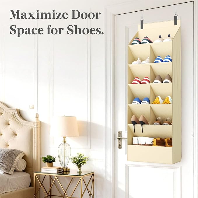 Lifewit 6 Tier Over the Door Shoe Organizer with 11 Large Deep Pockets, Fabric Hanging Shoes Shelf for Closet, Dorm Storage, Fit Up to 12 Pair Shoe Rack Holder for Sneakers, Boots, Beige - Image 9