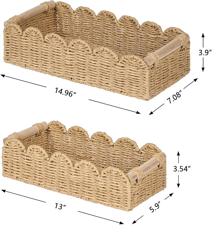 CubesLand Toilet Paper Storage Basket, Scalloped Edge Shelves Basket for Organizing for Over Toilet Tank Storage, Home Decor Baskets for Shelf, Countertop, Living Room, Bedroom, Handwoven, Beige - Image 6