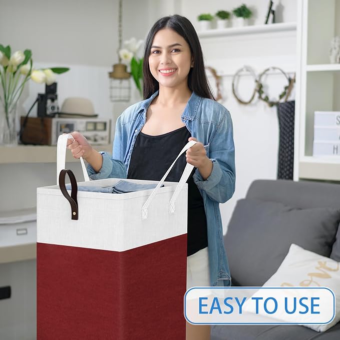 HomeHacks 90L Large - Capacity Rolling Laundry Basket, Laundry Hamper with 4 Smooth Wheels, Collapsible Waterproof Clothes Basket, Freestanding Hamper with Handles for Bedroom/Dorm/Laundry Room (Red) - Image 6