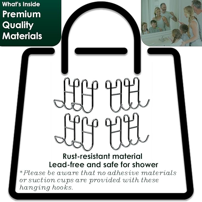 Shower Caddy with Hooks - Heavy Duty Rustproof Helmet Fence Hooks for Wire Shelves - 8 Pack Silver - Image 4