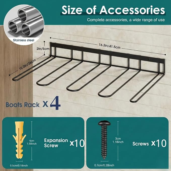 zacurter Wall Mount Boot Rack Metal Wader Hangers for Tall Boots, 8 Pair Boot Storage Organizer for Entryway Garage, Heavy Duty Cowboy Boot Holder for Rain Work Shoes, Outdoor & Indoor Use(4 Pack) - Image 4