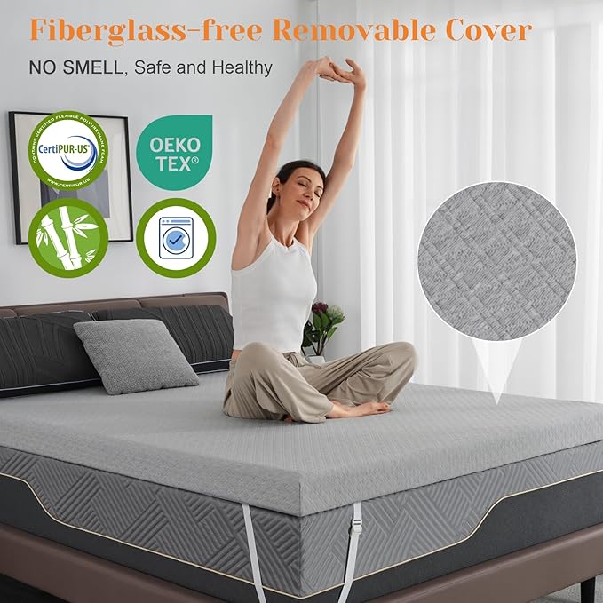 Extra Firm Mattress Topper Full, 4 Inch High-Density Firm Mattress Pad for Back Pain Relief, Bed Topper with Removable Cover, No Smell, No Slip, CertiPUR-US Certified,75" x 54"